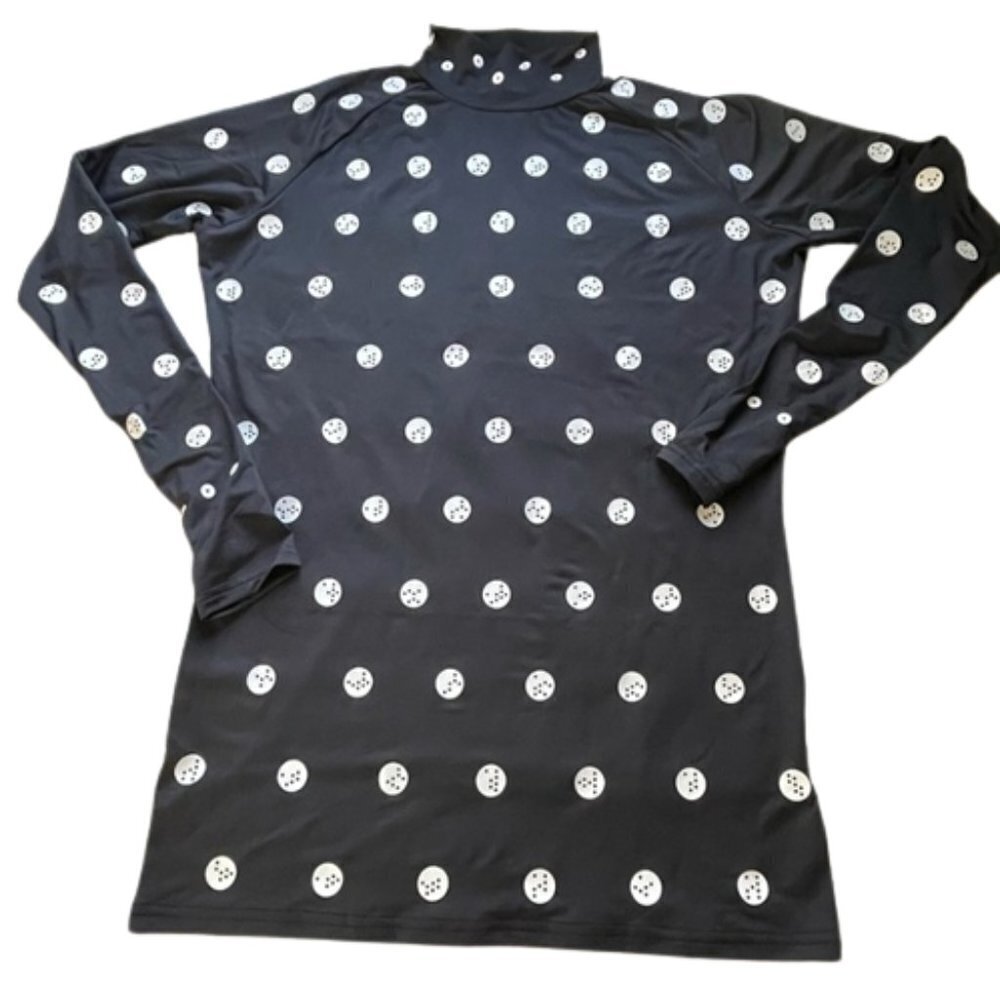 Zozosuit Black White Polka Dot Top Long Sleeve Mock Neck